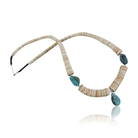 Certified Authentic Navajo .925 Sterling Silver Graduated Melon Shell and Turquoise Native American Necklace 390685682335