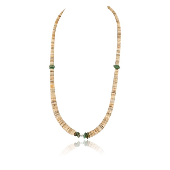 Certified Authentic Navajo .925 Sterling Silver Graduated Melon Shell and Turquoise Native American Necklace 390752435625