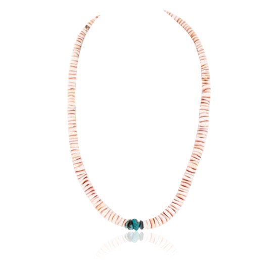 Certified Authentic Navajo .925 Sterling Silver Graduated Melon Shell and Turquoise Native American Necklace 390754098002