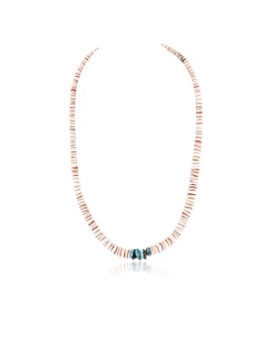 Certified Authentic Navajo .925 Sterling Silver Graduated Melon Shell and Turquoise Native American Necklace 390754340228