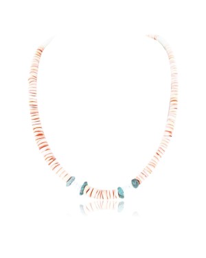 Certified Authentic Navajo .925 Sterling Silver Graduated Melon Shell and Turquoise Native American Necklace 390758598986