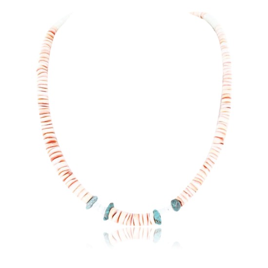 Certified Authentic Navajo .925 Sterling Silver Graduated Melon Shell and Turquoise Native American Necklace 390758598986