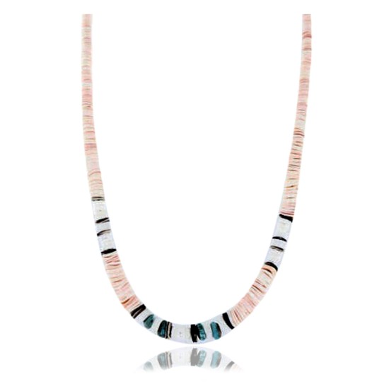 Certified Authentic Navajo .925 Sterling Silver Graduated Melon Shell and Turquoise Native American Necklace 390762415129
