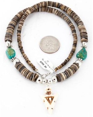 Certified Authentic Navajo .925 Sterling Silver Graduated Melon Shell and Turquoise Native American Necklace 390839452859