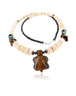Certified Authentic Navajo .925 Sterling Silver Graduated Melon Shell and Turquoise Native American Necklace 750100-6