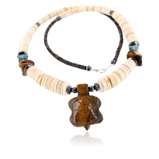 Certified Authentic Navajo .925 Sterling Silver Graduated Melon Shell and Turquoise Native American Necklace 750100-6