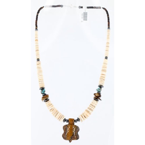 Certified Authentic Navajo .925 Sterling Silver Graduated Melon Shell and Turquoise Native American Necklace 750100-6
