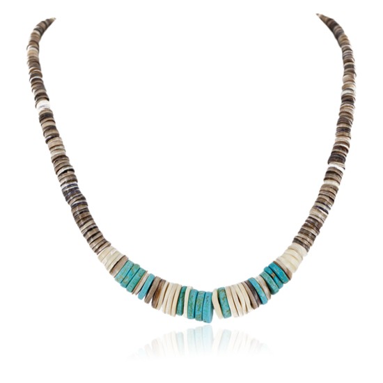 Certified Authentic Navajo .925 Sterling Silver Graduated Melon Shell Native American Necklace 15917-0