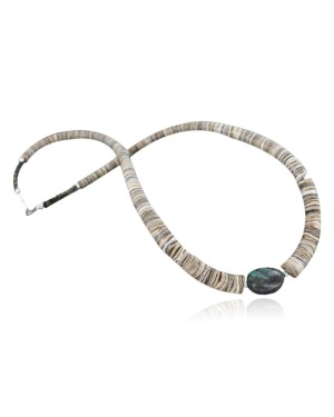 Certified Authentic Navajo .925 Sterling Silver Graduated Spiny and Turquoise Native American Necklace 15151-17