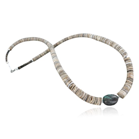 Certified Authentic Navajo .925 Sterling Silver Graduated Spiny and Turquoise Native American Necklace 15151-17