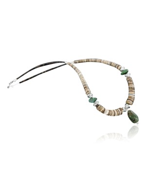 Certified Authentic Navajo .925 Sterling Silver Graduated Spiny and Turquoise Native American Necklace 15213-2
