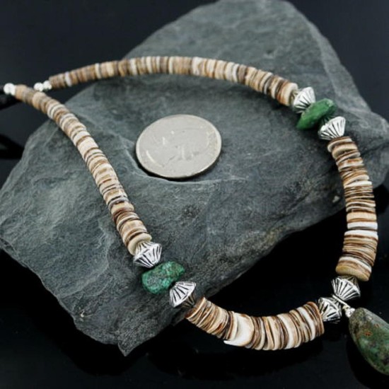 Certified Authentic Navajo .925 Sterling Silver Graduated Spiny and Turquoise Native American Necklace 15213-2