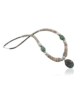 Certified Authentic Navajo .925 Sterling Silver Graduated Spiny and Turquoise Native American Necklace 15554-73