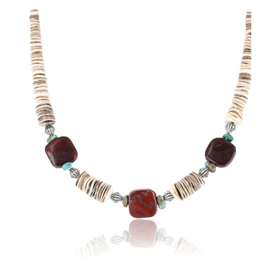 Certified Authentic Navajo .925 Sterling Silver Graduated Spiny and Turquoise Native American Necklace 790101-20