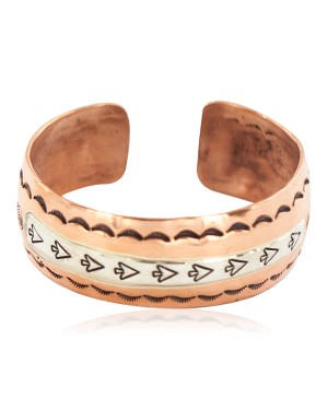 Certified Authentic Navajo .925 Sterling Silver Handmade Arrow head Feather Maze Native American Pure Copper Bracelet  13097-16