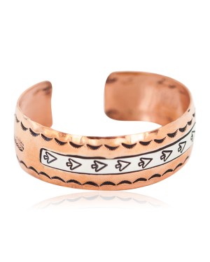 Certified Authentic Navajo .925 Sterling Silver Handmade Arrow head Feather Native American Pure Copper Bracelet  13097-15