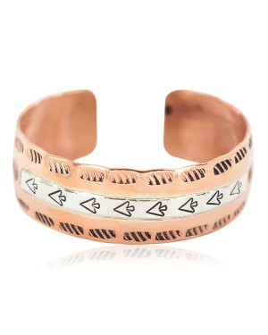 Navajo .925 Sterling Silver Handmade Arrow head Maze Native American Pure Copper Bracelet 13097-24