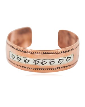 Certified Authentic Navajo .925 Sterling Silver Handmade Arrow head Native American Pure Copper Bracelet 92005-14