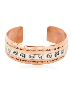 Certified Authentic Navajo .925 Sterling Silver Handmade Maze Feather Native American Pure Copper Bracelet  13097-19