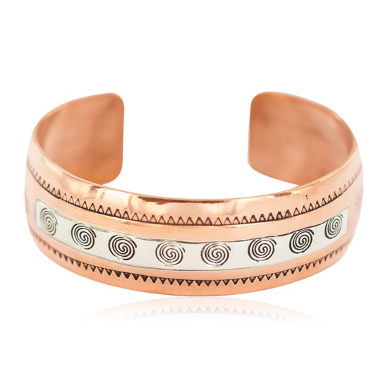 Certified Authentic Navajo .925 Sterling Silver Handmade Maze Feather Native American Pure Copper Bracelet  13097-19