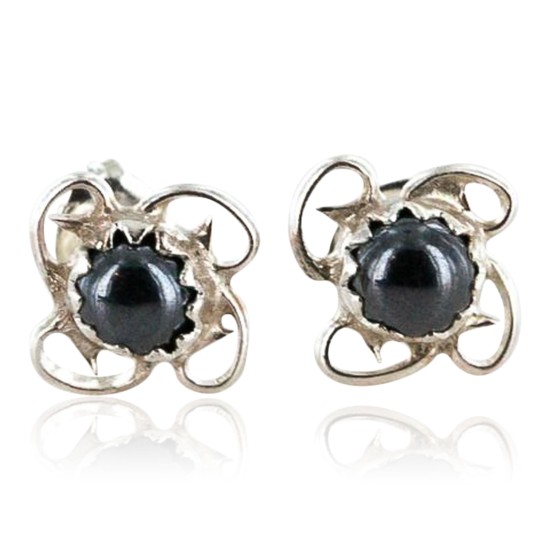 Certified Authentic Navajo .925 Sterling Silver Hematite Stud Native American Earrings 371131181916