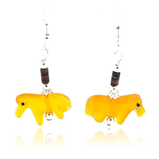 Certified Authentic Navajo .925 Sterling Silver Hooks AMBER HEISHI Native American Earrings 371019747338