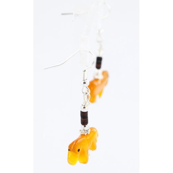 Certified Authentic Navajo .925 Sterling Silver Hooks AMBER HEISHI Native American Earrings 371019747338