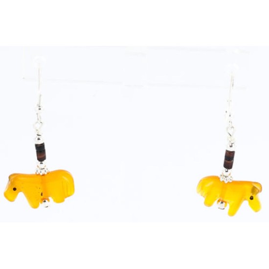 Certified Authentic Navajo .925 Sterling Silver Hooks AMBER HEISHI Native American Earrings 371019747338