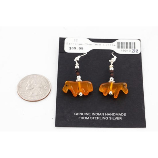 Certified Authentic Navajo .925 Sterling Silver Hooks AMBER HEISHI Native American Earrings 371019747338