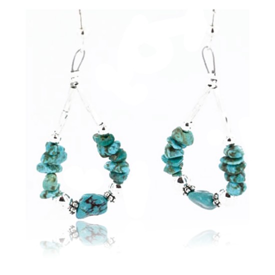 Certified Authentic Navajo .925 Sterling Silver Hooks and Turquoise Native American Earrings 390820231569