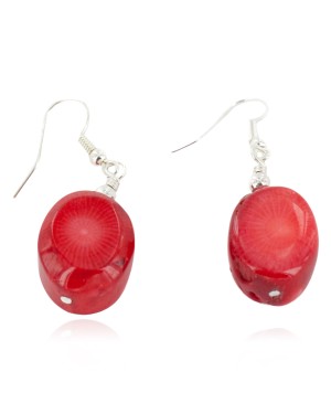 Certified Authentic Navajo .925 Sterling Silver Hooks Coral Dangle Native American Earrings 18119-3