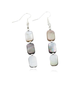 Certified Authentic Navajo .925 Sterling Silver Hooks Dangle Natural Abelone Native American Earrings 18107-2
