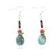 Certified Authentic Navajo .925 Sterling Silver Hooks Dangle Natural Turquoise Coral Heishi Native American Earrings 18106-7