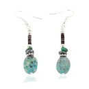 Certified Authentic Navajo .925 Sterling Silver Hooks Dangle Natural Turquoise Hematite Native American Earrings 18106-6