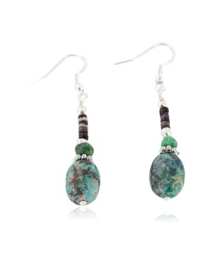 Certified Authentic Navajo .925 Sterling Silver Hooks Dangle Natural Turquoise Native American Earrings 18106-12