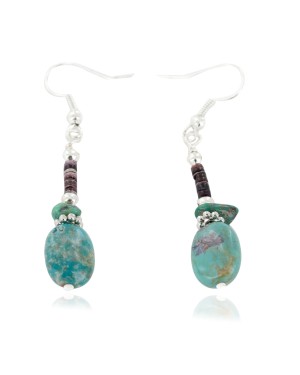 Certified Authentic Navajo .925 Sterling Silver Hooks Dangle Natural Turquoise Native American Earrings 18106-8