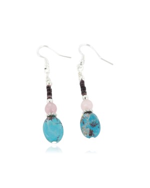 Certified Authentic Navajo .925 Sterling Silver Hooks Dangle Natural Turquoise Quartz Native American Earrings 18106-41