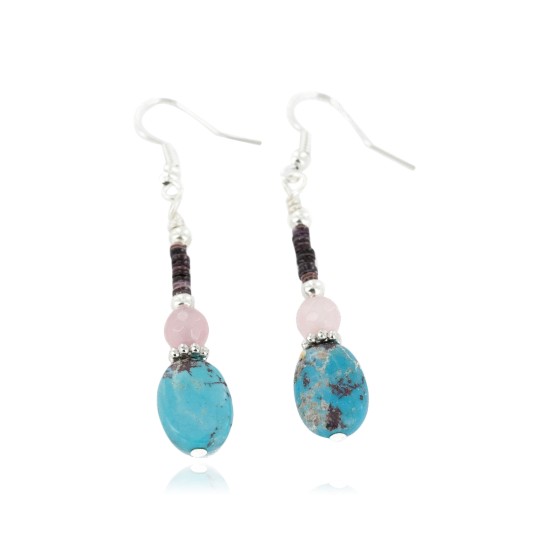 Certified Authentic Navajo .925 Sterling Silver Hooks Dangle Natural Turquoise Quartz Native American Earrings 18106-41