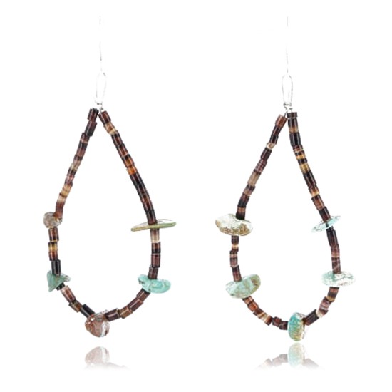 Certified Authentic Navajo .925 Sterling Silver Hooks Natural AJAX and Turquoise Native American Earrings 371001774076