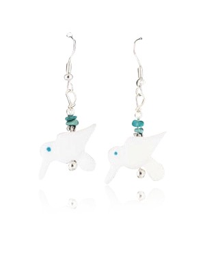 Certified Authentic Navajo .925 Sterling Silver Hooks Natural Alabaster Turquoise Native American Earrings 370996769404