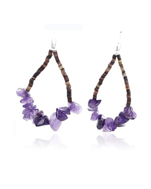 Certified Authentic Navajo .925 Sterling Silver Hooks Natural AMETHYST HOOP Native American Earrings 390786405248