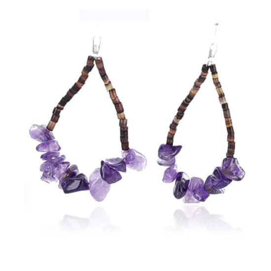 Certified Authentic Navajo .925 Sterling Silver Hooks Natural AMETHYST HOOP Native American Earrings 390786405248