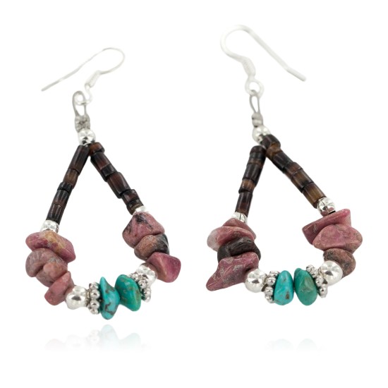Certified Authentic Navajo .925 Sterling Silver Hooks Natural Charoite Turquoise Heishi Hoop Native American Dangle Earrings 18263-32 Certified Authentic Navajo .925 Sterling Silver Hooks Natural Charoite Turquoise Heishi Hoop Native American Dangle Earrings 18263-32