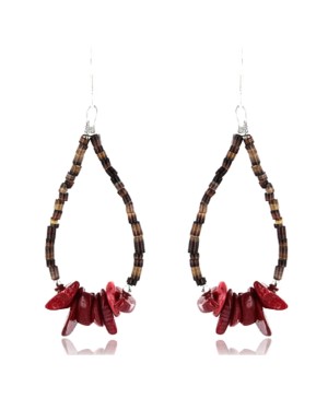 Certified Authentic Navajo .925 Sterling Silver Hooks Natural Coral and Traditional Heishi Native American Earrings 390755545306