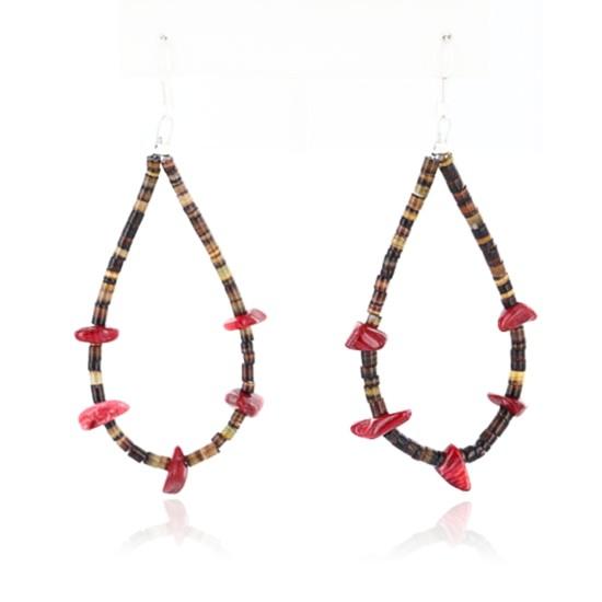 Certified Authentic Navajo .925 Sterling Silver Hooks Natural Coral Heishi Native American Earrings 390753803371