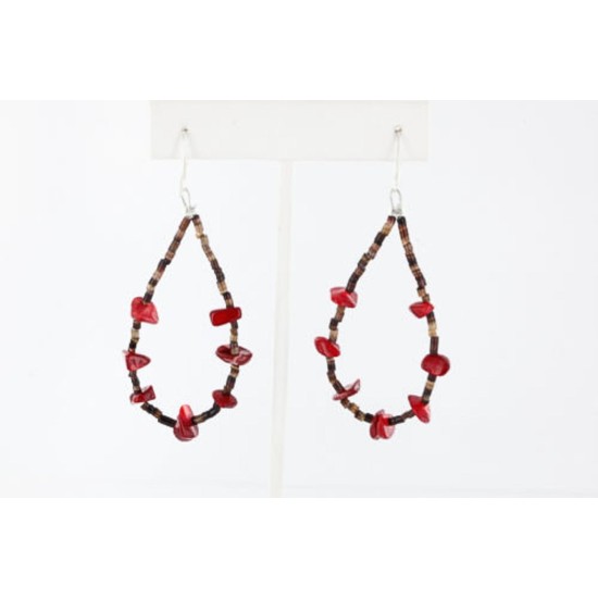 Certified Authentic Navajo .925 Sterling Silver Hooks Natural Coral Heishi Native American Earrings 390753975737