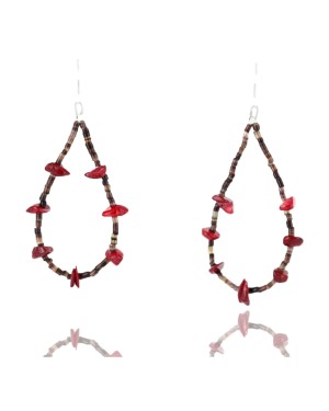 Certified Authentic Navajo .925 Sterling Silver Hooks Natural Coral Traditional Heishi Native American Earrings 370994641034