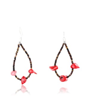 Certified Authentic Navajo .925 Sterling Silver Hooks Natural Coral Traditional Heishi Native American Earrings 390757170941