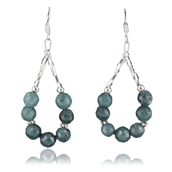 Certified Authentic Navajo .925 Sterling Silver Hooks Natural Dark Blue Quartz Native American Earrings 370964454294