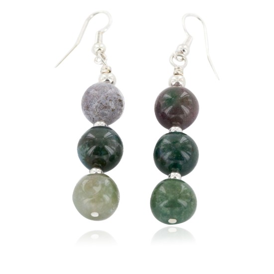 Certified Authentic Navajo .925 Sterling Silver Hooks Natural Jasper Native American Earrings 18072-52